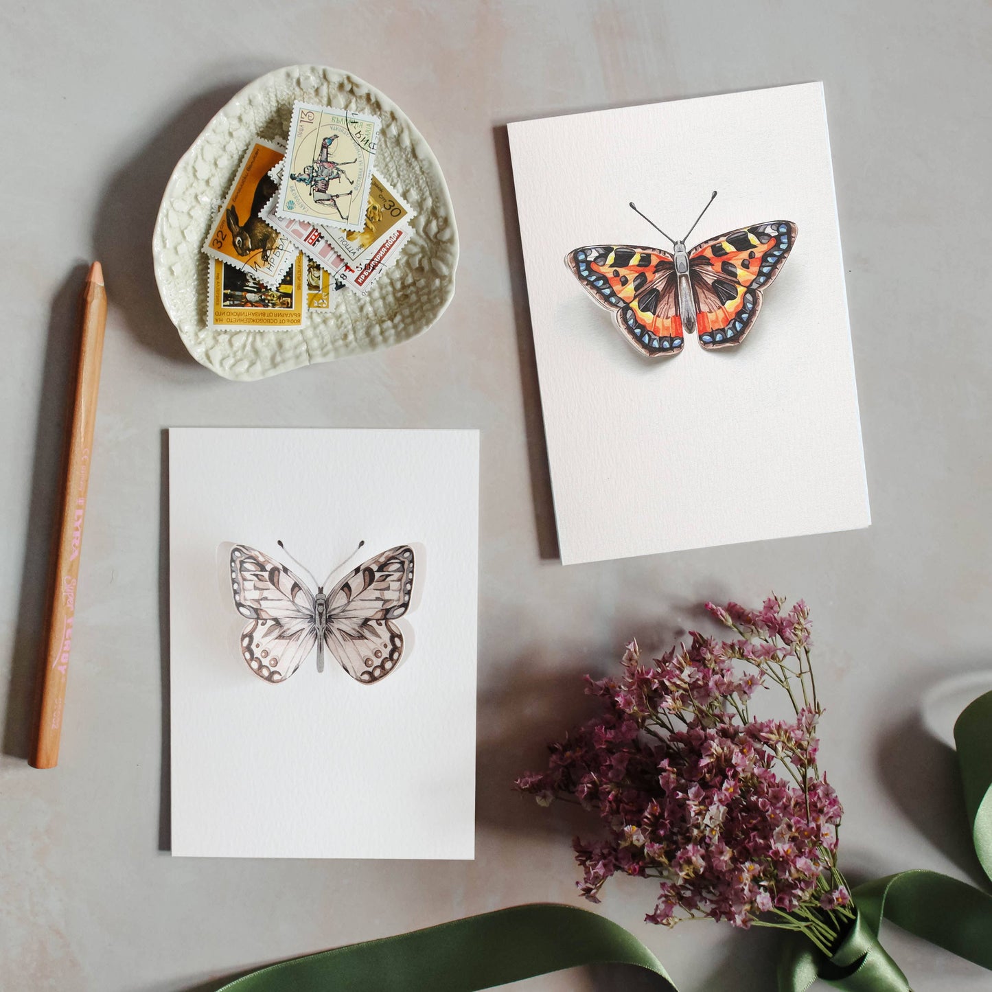 Tortoiseshell Pop Out Butterfly Watercolour Greetings Card