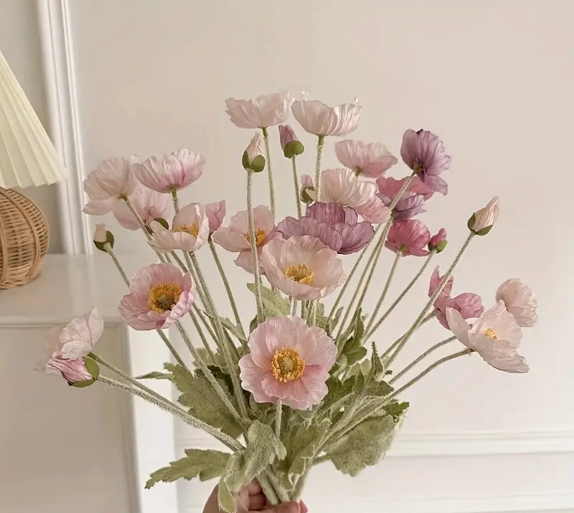 Faux Poppy Spray Stem
