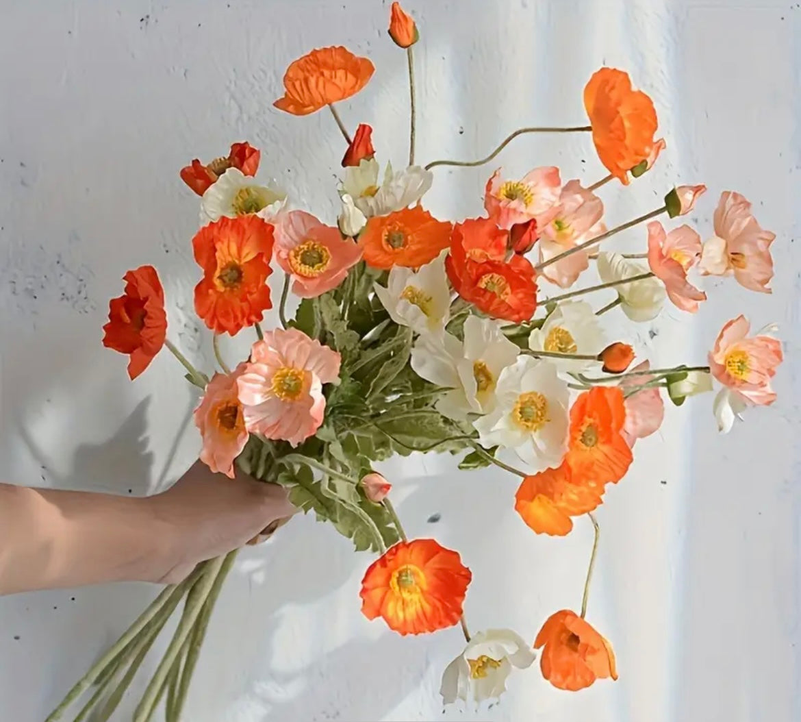 Faux Poppy Spray Stem