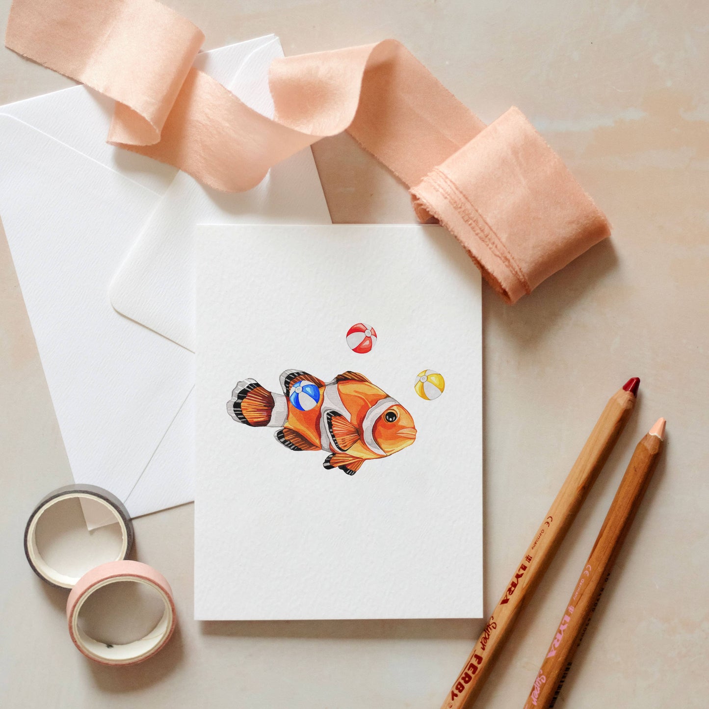 Clown Fish Watercolour Sustainable Greetings Card