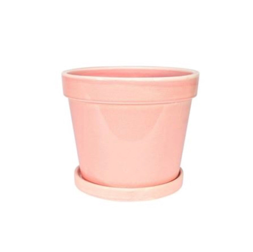 Pink Stoneware Pot with Saucer
