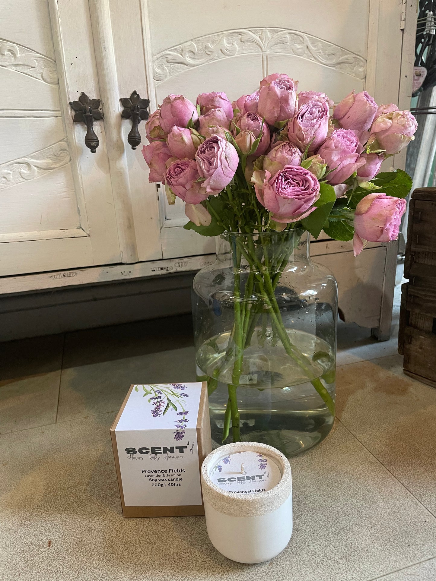 Scented Candle and Bouquet
