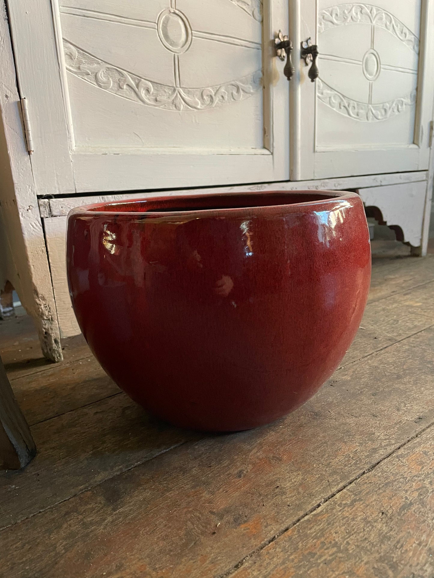 Deep Red Glazed Planter