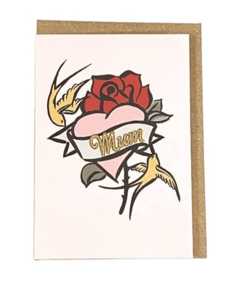 Mum Embroidered Heart Greeting Card
