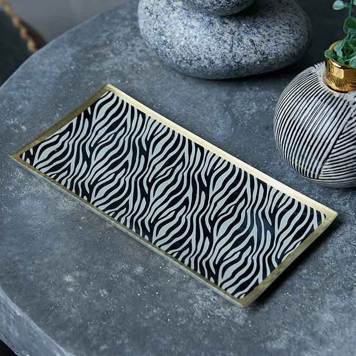 Zebra Print Glass Trinket Tray