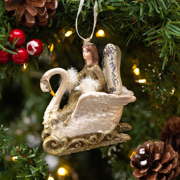 Fairy Swan Sleigh Bauble