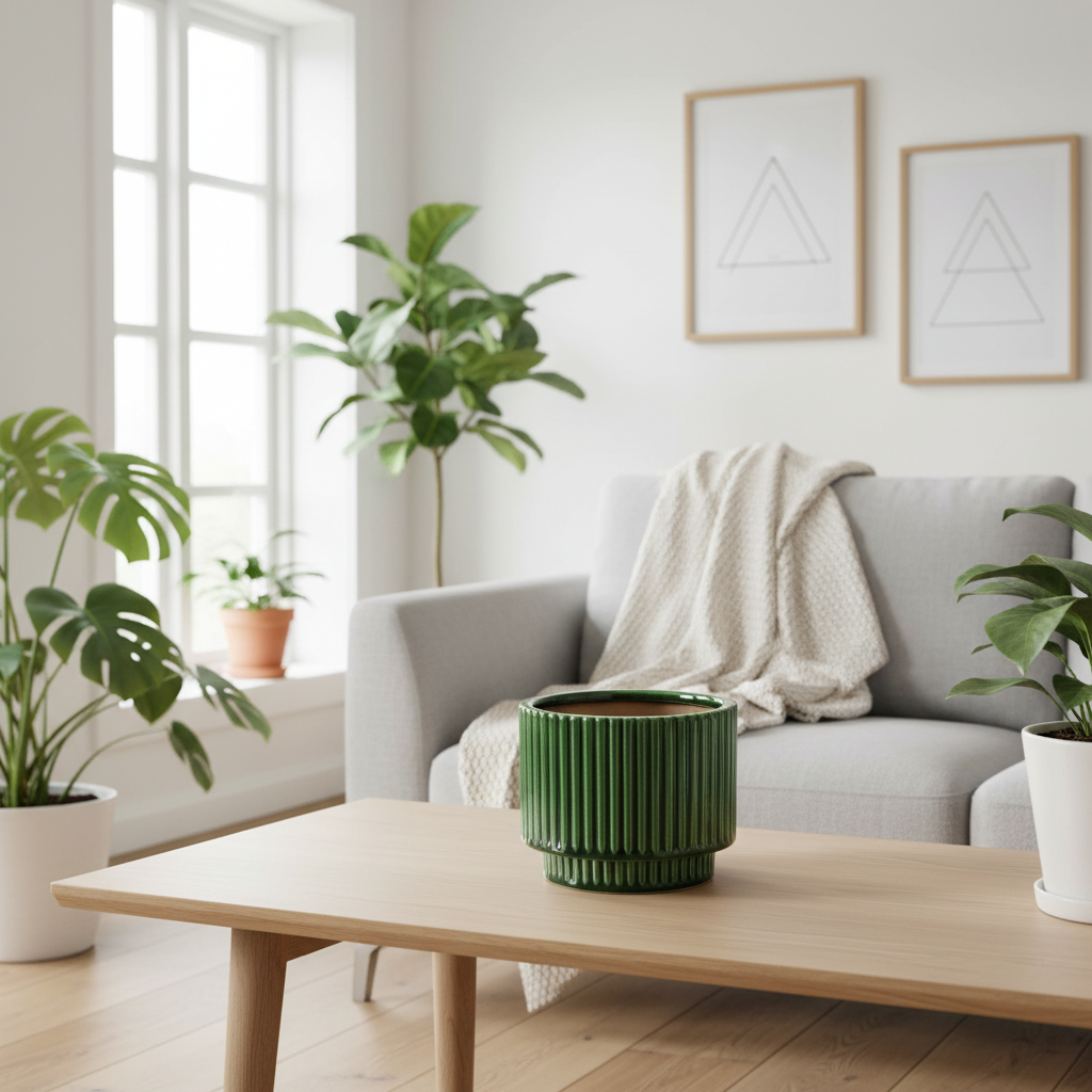 Ridged Plant Pot - Green