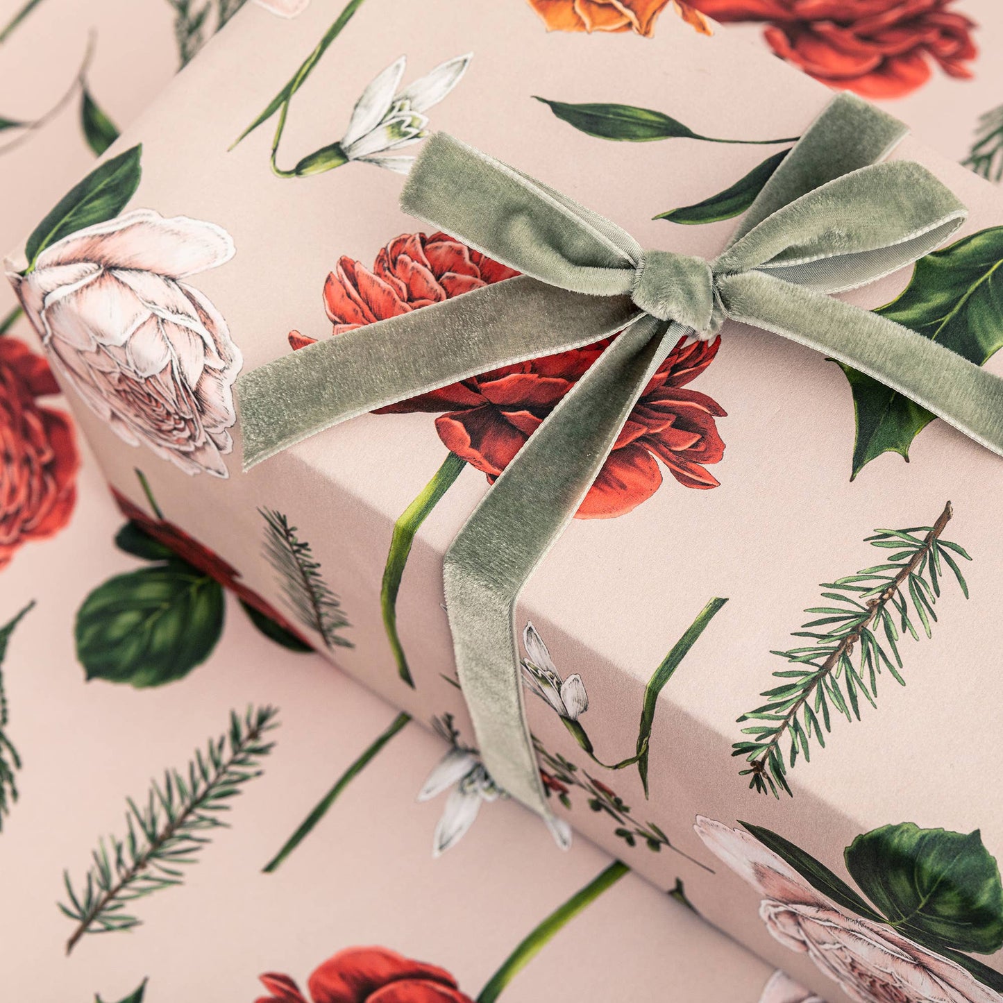 Berry Roses - Pink - Christmas Gift Wrap