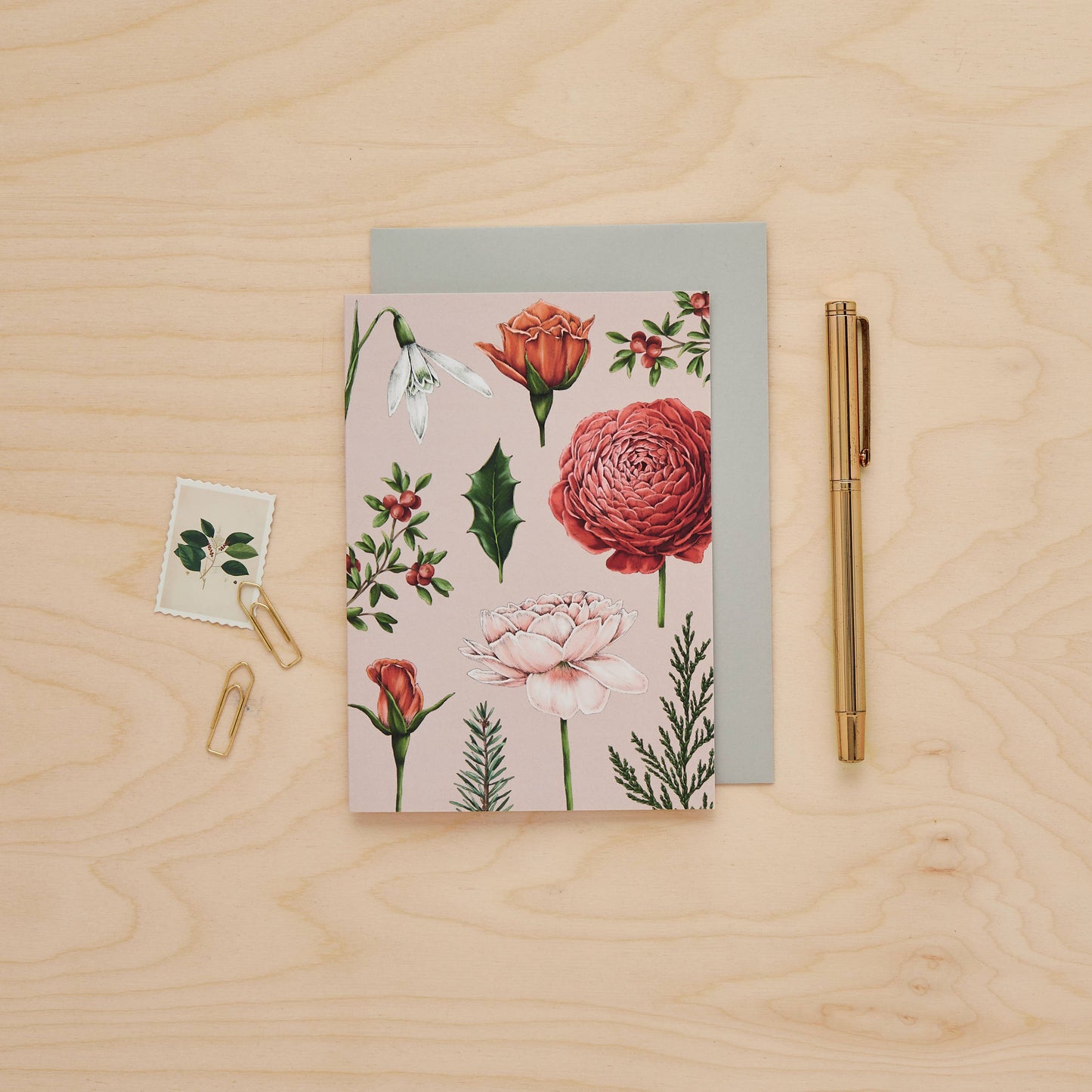 Pink Berry Roses Greeting Card