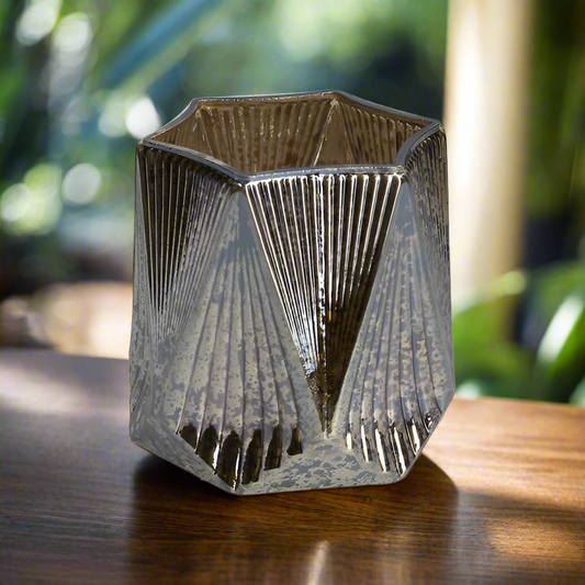 Gold Ribbed Glass Deco Candle Holder