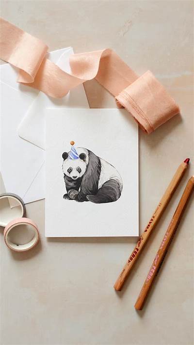 PartyHat Panda Birthday Watercolour Sustainable Greeting Card