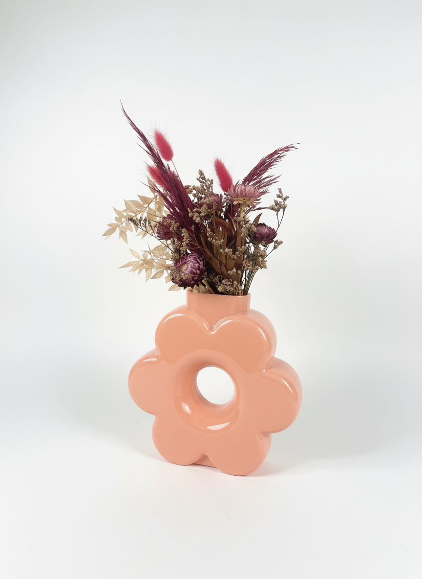 Pink glass daisy vase