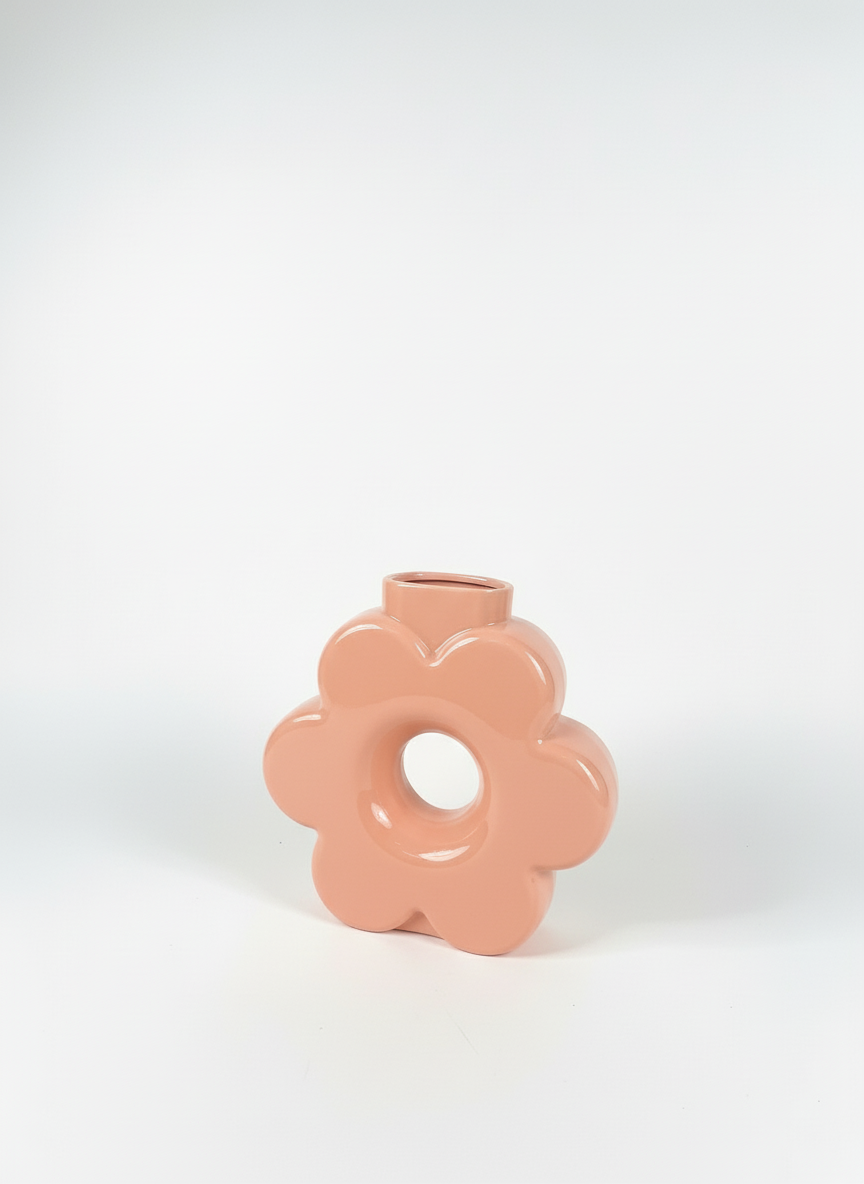 Pink glass daisy vase