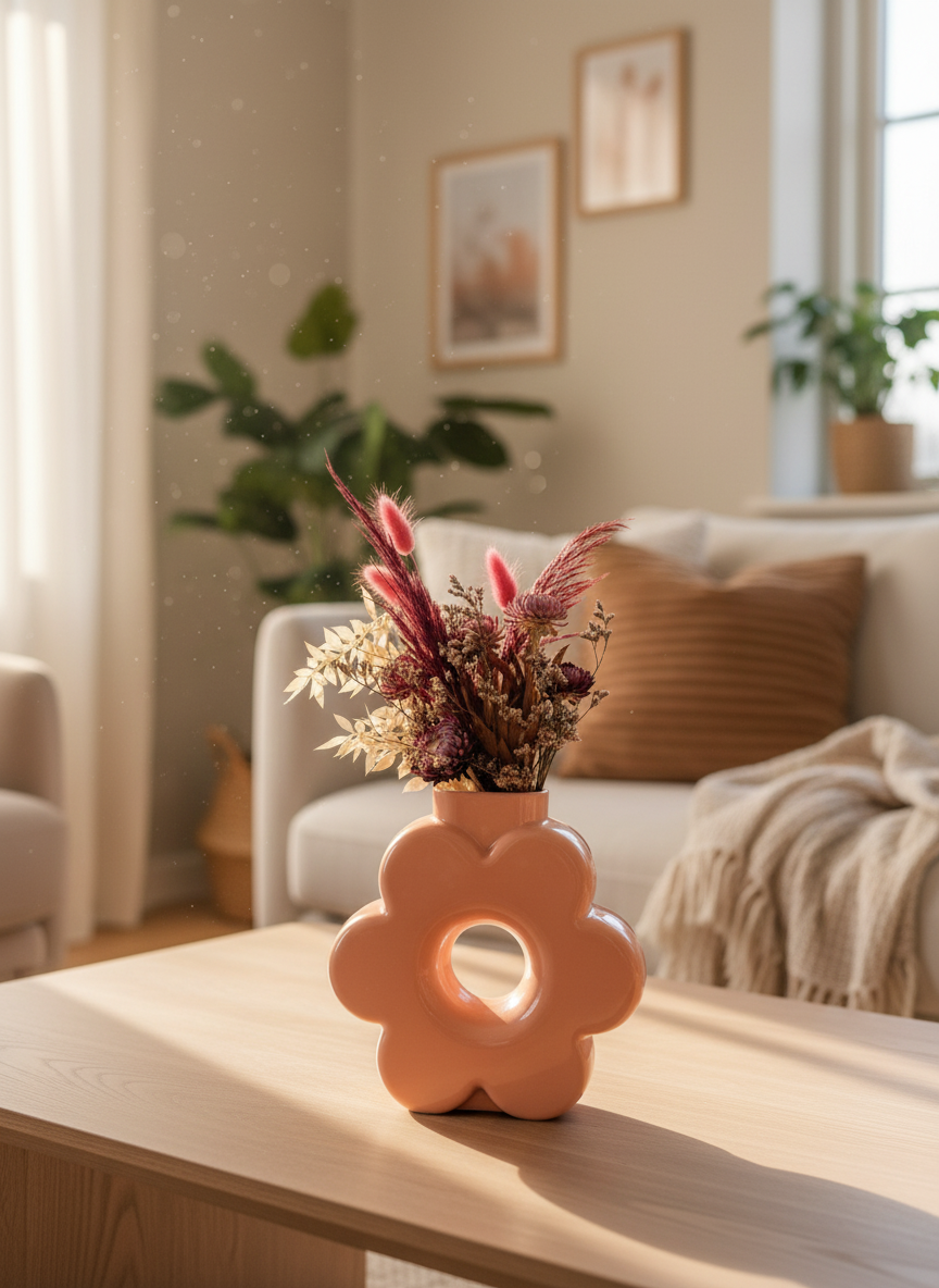 Pink glass daisy vase