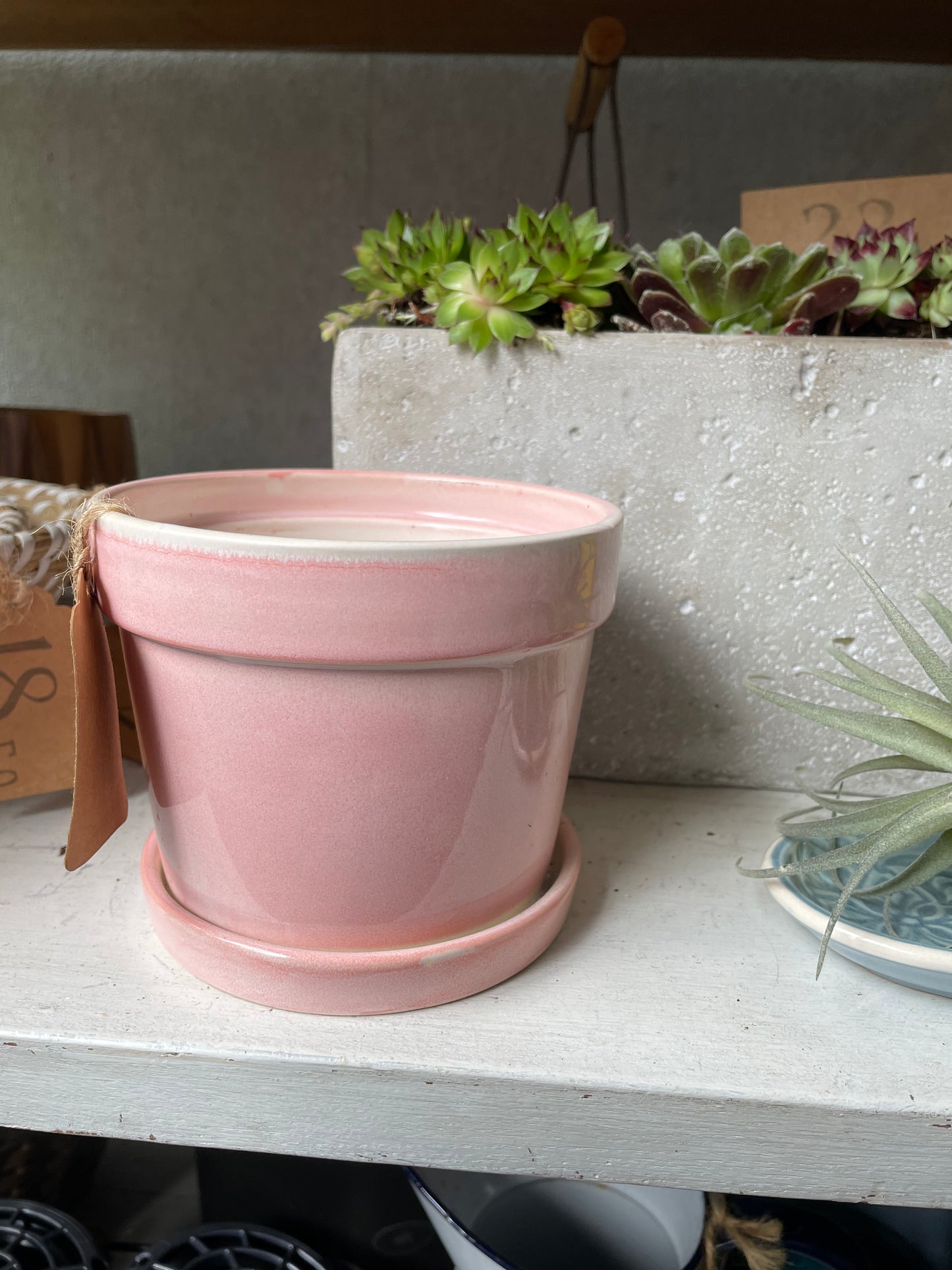 Pink Stoneware Pot with Saucer