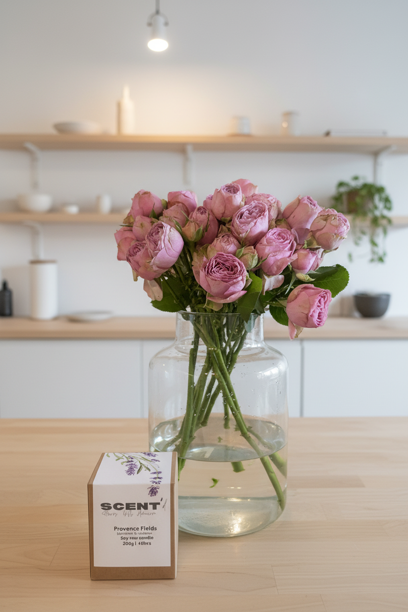 Scented Candle and Bouquet