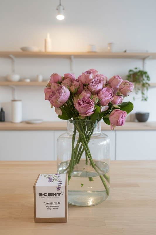 Scented Candle and Bouquet