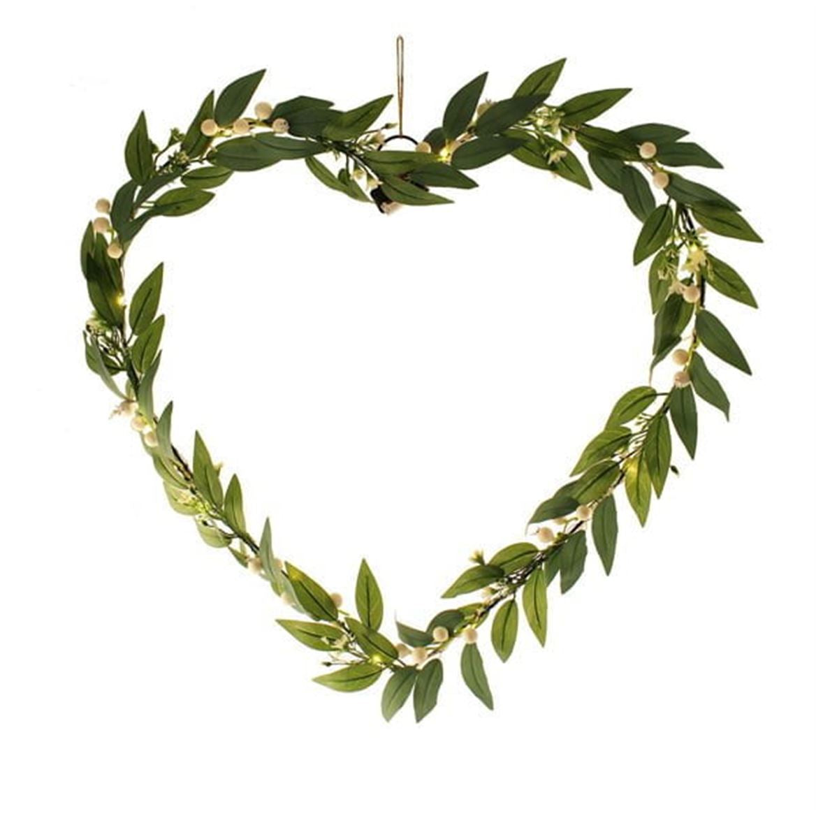 Faux white berry vine Led heart wreath