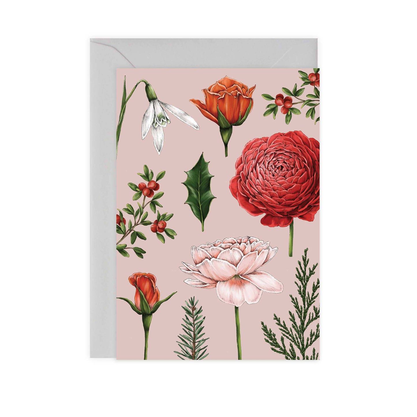 Pink Berry Roses Greeting Card