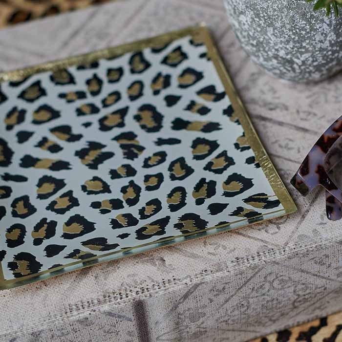 Leopard Print Glass Trinket Tray