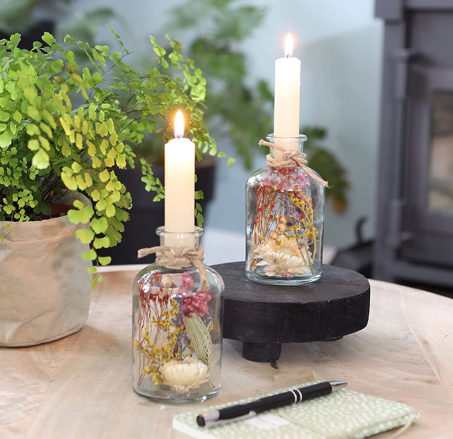 Glass Bottle Dried Flower Candle Holder