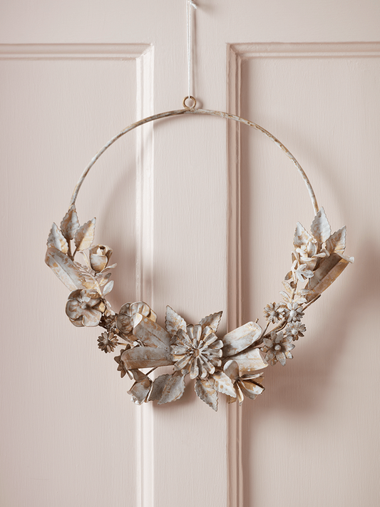 Floral Metal Whitewash wreath