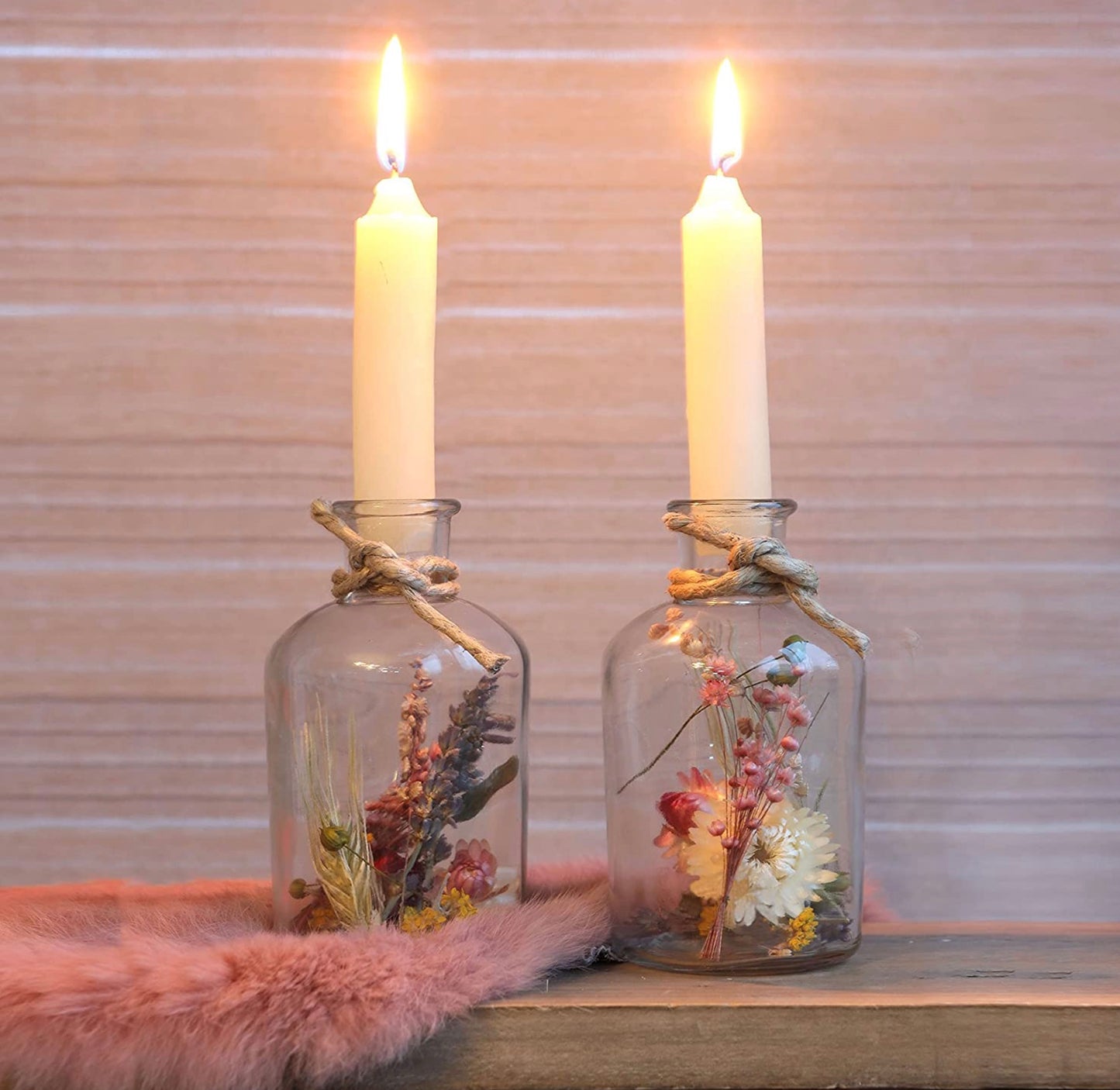 Glass Bottle Dried Flower Candle Holder