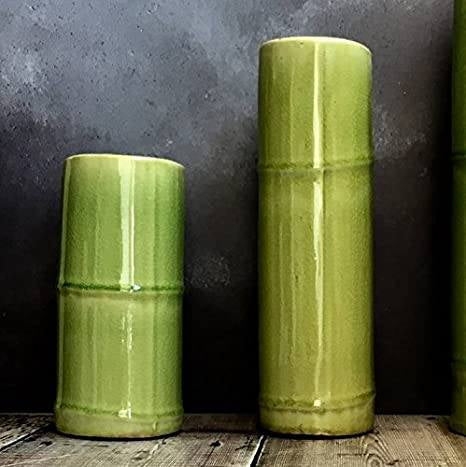 Glazed Ceramic Green Bamboo Vase