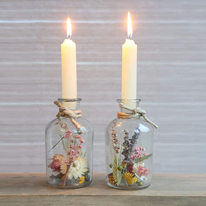 Glass Bottle Dried Flower Candle Holder