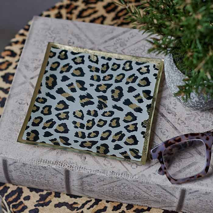 Leopard Print Glass Trinket Tray