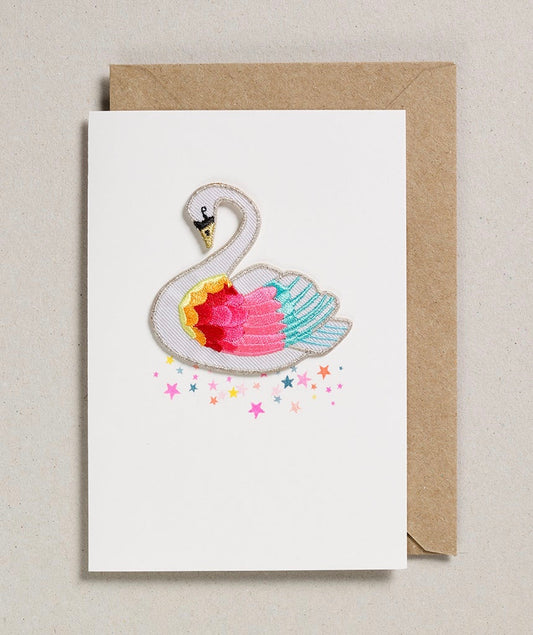 Rainbow Swan Embroidered Patch Greeting Card