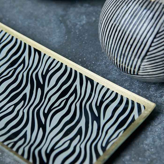 Zebra Print Glass Trinket Tray