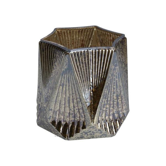 Gold Ribbed Glass Deco Candle Holder